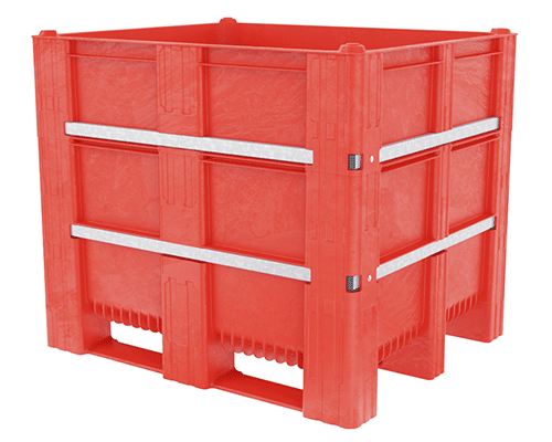 caisse-palette plastique gerbable de 865 litres avec poignée pour faciliter le déplacement